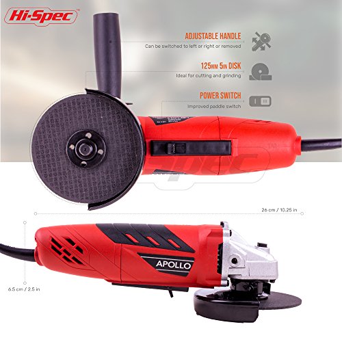 Hi-Spec 500W 115mm Angle Grinder with Safety Guard, Support Handle & 2 Piece Grinding Cutting Discs. Suitable for Metal, Masonry, Mortar, Brick and Stone Cutting, Smoothing and DIY Construction Work in the Garden, Workshop and Garage Hi-Spec 500W 115mm Angle Grinder with Safety Guard, Support Handle & 2 Piece Grinding Cutting Discs. Suitable for Metal, Masonry, Mortar, Brick and Stone Cutting, Smoothing and DIY Construction Work in the Garden, Workshop and Garage