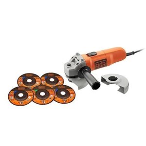 BLACK+DECKER KG115A5-GB 115 mm Small Angle Grinder with 5 Cutting Discs, 750 W – Black/Orange