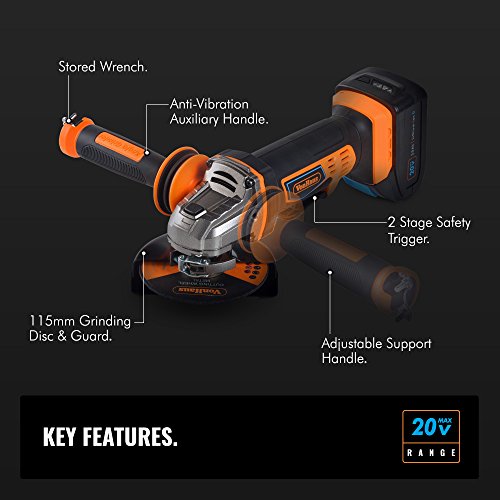 VonHaus Cordless Angle Grinder with 3.0Ah Li-ion 20V MAX Battery, Charger, 1 x 115mm / 4 ½” Cutting Disc & Power Tool Bag – Includes Anti Vibration Support Handle VonHaus Cordless Angle Grinder with 3.0Ah Li-ion 20V MAX Battery, Charger, 1 x 115mm / 4 ½” Cutting Disc & Power Tool Bag – Includes Anti Vibration Support Handle